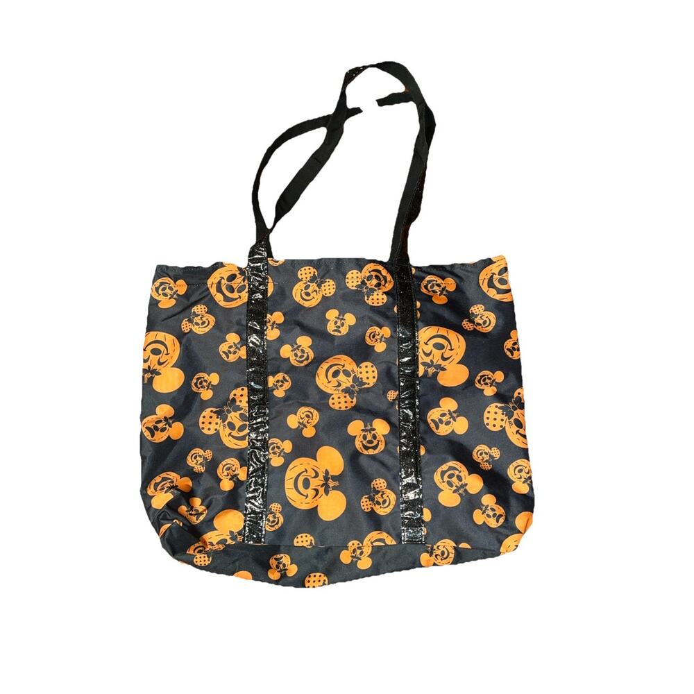 Disney Parks Halloween 2021 Pumpkin Mickey Minnie Mouse Black/Orange Tote Bag